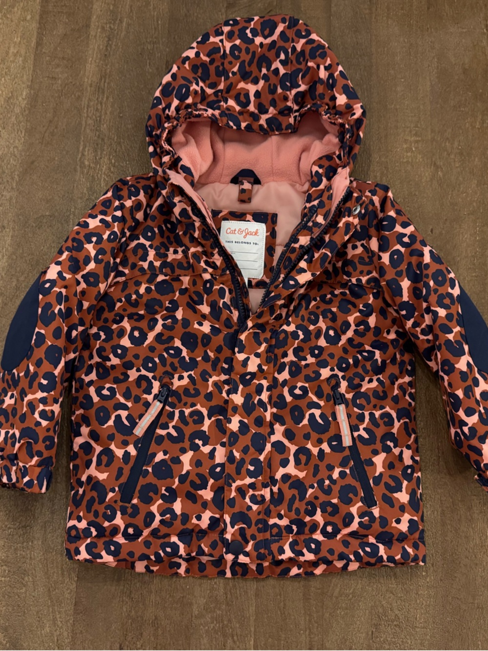 Cat & Jack Coral and Navy Leopard Print Puffer Jacket